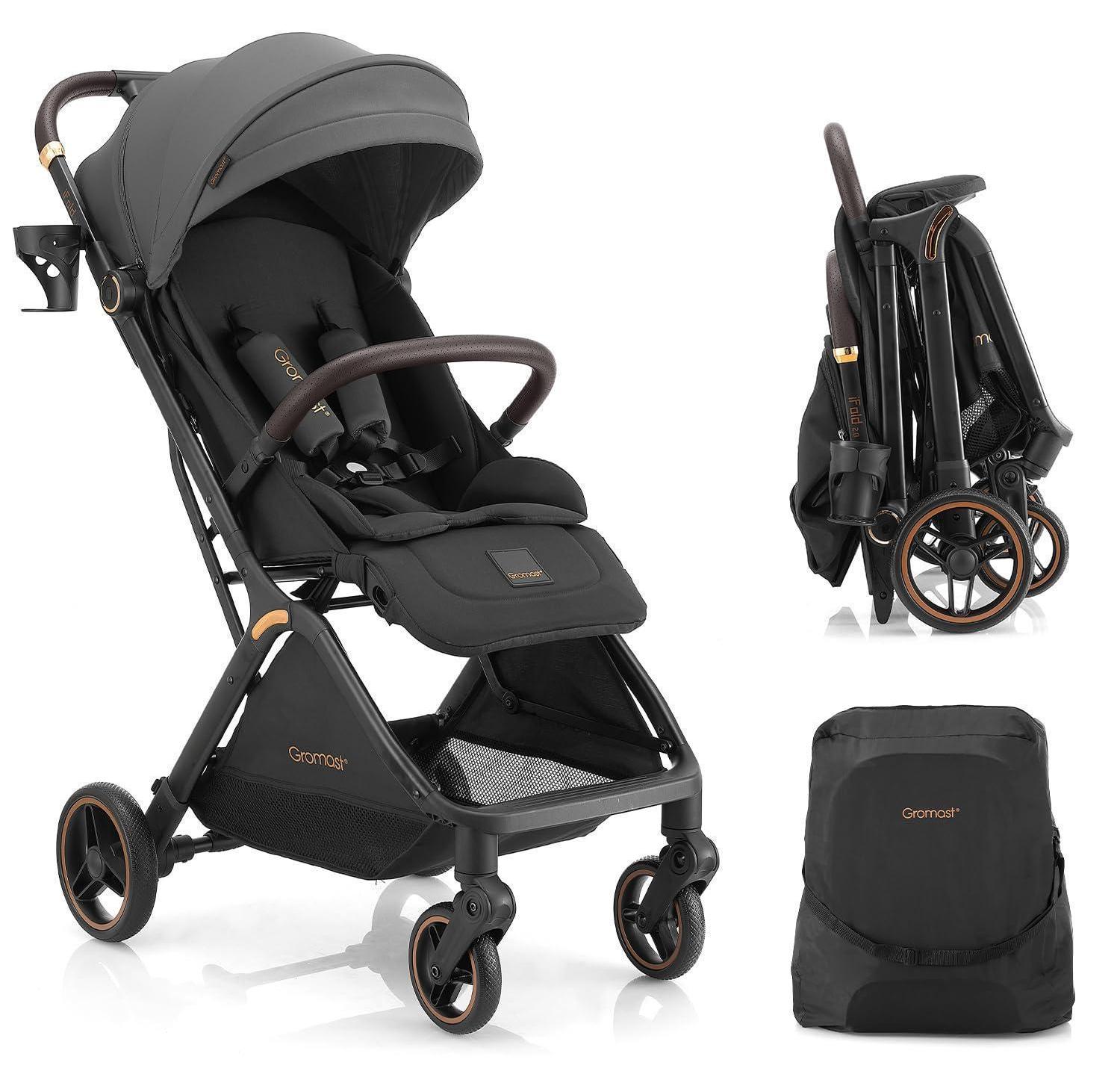 Faltbarer Kinderwagen, Reisebuggy mit verstellbarer Rückenlehne & Sonnendach, leicht, UV-geschützt, einhändig faltbar, dunkelgrau