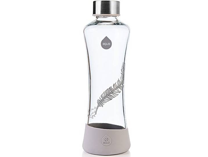 EQUA Glasflasche Feather 0,55l - Trinkflasche aus Borosilikatglas 550 ml - Designer Flasche für unterwegs - Sportflasche