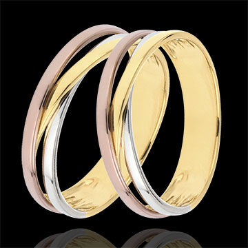 Edenly Trauringpaar Saturn Trilogie Variation - Tricolor - 9 Karat Gold
