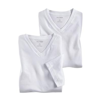 T-Shirt OLYMP "Casual", Herren, Gr. 3XL, weiß, Obermaterial: 100% Baumwolle, Basic, V-Ausschnitt, Shirts T-Shirt, mit Ton-in-Ton Logostickerei am Ärmel