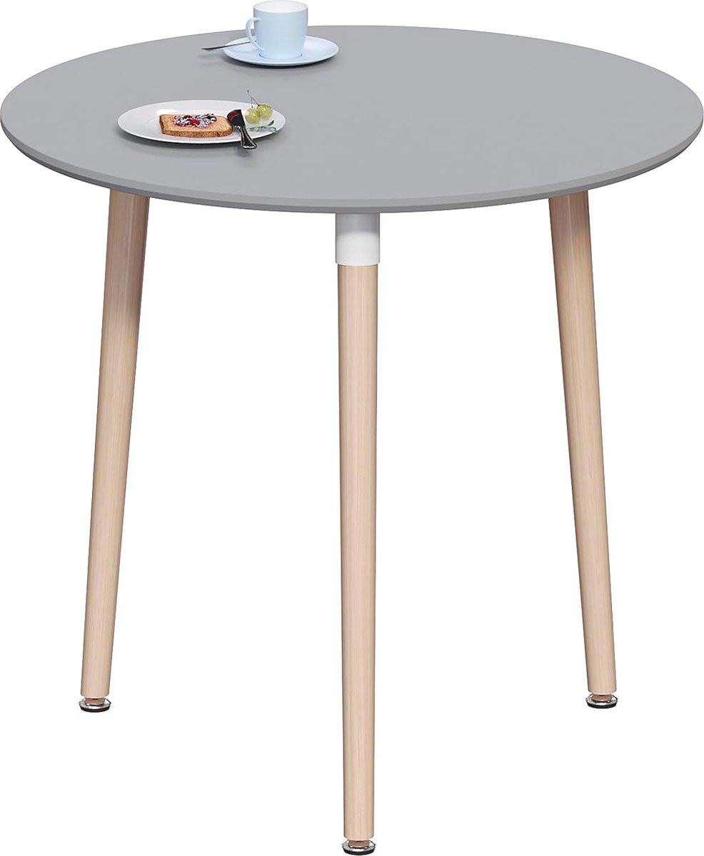 Moderne Ronde Eettafel met Natuurlijke Houten Poten voor Keuken en Eetkamer, Grijs, 2-zits