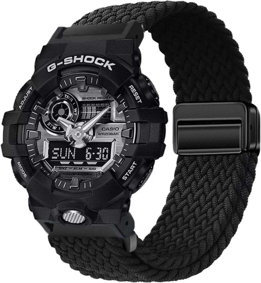 INF Geflochtenes Nylon Ersatzarmband kompatibel mit G-SHOCK Casio GA2100/GA110 Schwarz