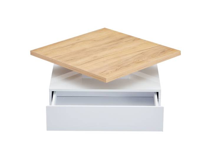 Table basse avec plateau pivotant 360° et meuble de rangement