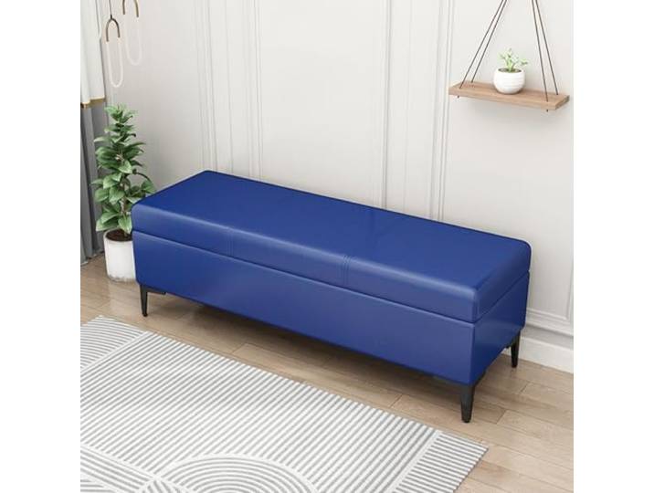 Ottomane Mit Stauraum Aus Kunstleder Mit Stauraum Extra Lange Gepolsterte Schlafzimmerbank Mit Stauraum Für Den Eingangsbereich Ottomane Hocker Stauraumbänke Stauraum-Fußhocker(Blue-B,90cm)