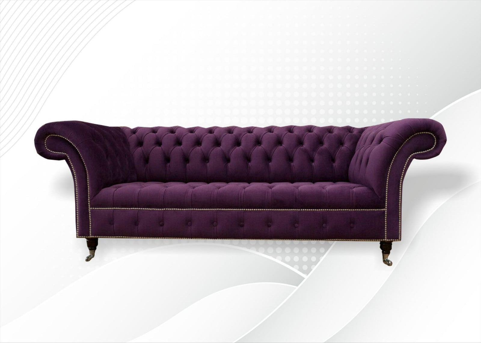 Chesterfield XXL 3-zits bank in leder en textiel, violet