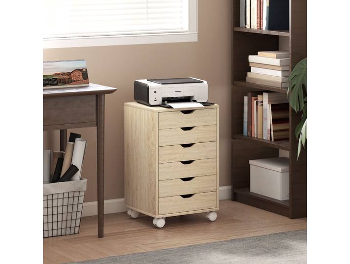 HOMCOM Caisson Mobile 6 Tiroirs Chêne pour Bureau Maison