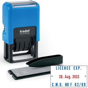 Trodat Datumstempel Printy 4750 Typo, rot/blau, selbstfärbend, Abdruck 40 x 23mm, Schrifthöhe 4mm, bis 2 Zeilen zum Selbersetzen