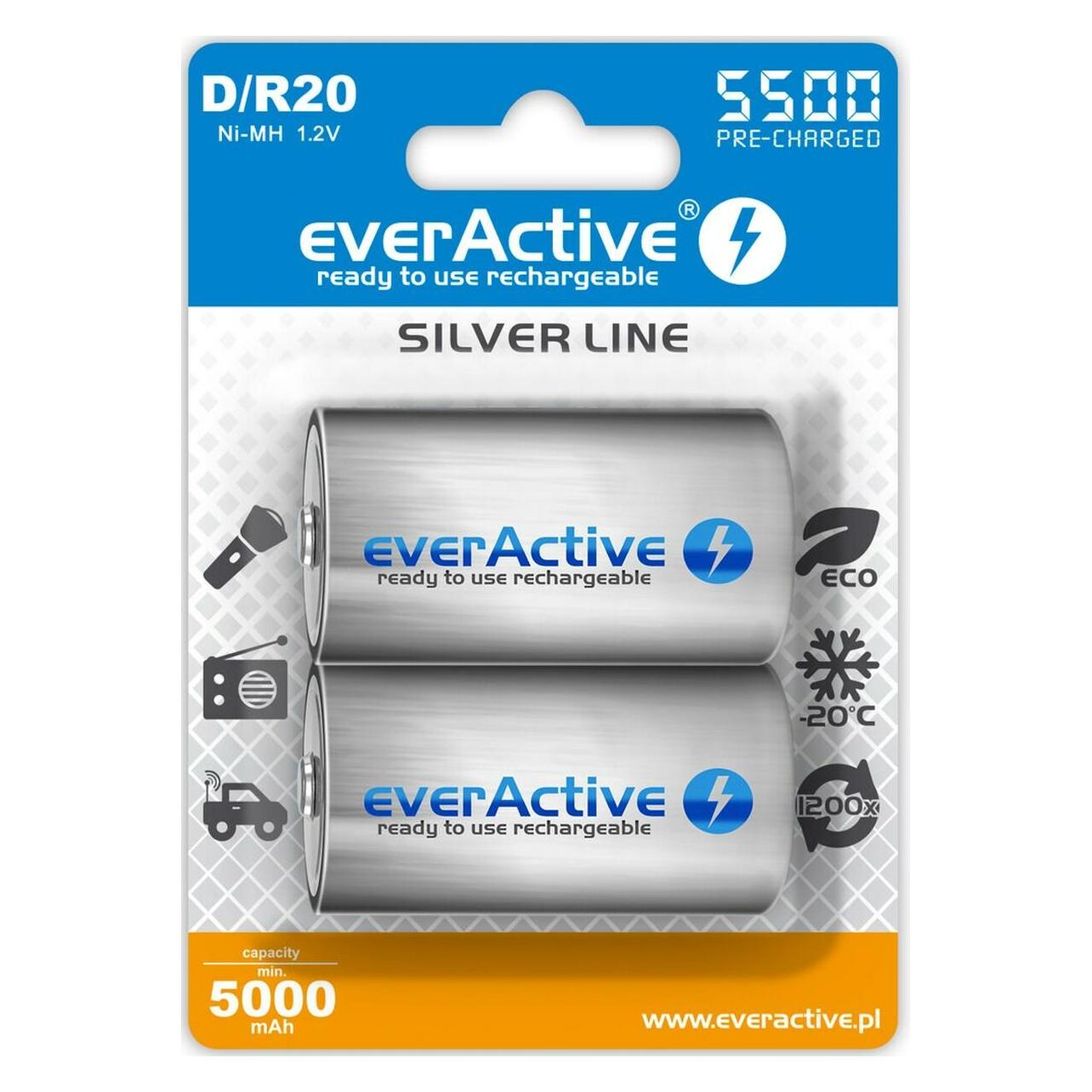 Everactive Rechargeable batteries R20/D Ni-MH 5500 mAh ready to use - Batterie - Mono (D) (2 Stk., D, 5500 mAh) (EVHRL20-5500)