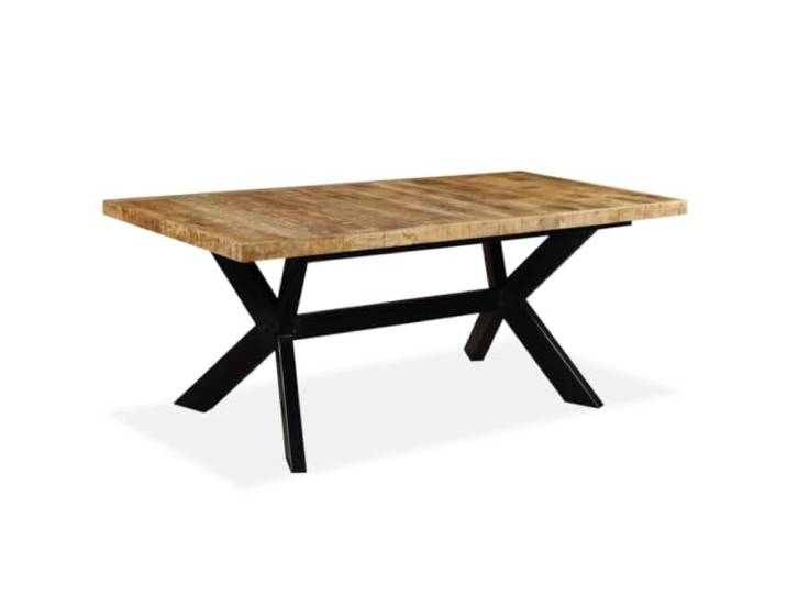 KDACVBMG Esstisch aus massivem Mangoholz und Kreuz aus Stahl, 180 cm Raue Oberfläche, Stahlfuß, industrieller Stil, handgefertigt, Küche, Esszimmer