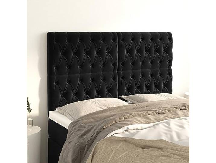 KTHLBRH Kopfteil aus 4 Teilen aus klassischem schwarzem Samt mit verstellbarer Höhe für Rückenunterstützung und elegantes Design, Beine aus robustem Holz für Stabilität und weichen Komfort, ideal