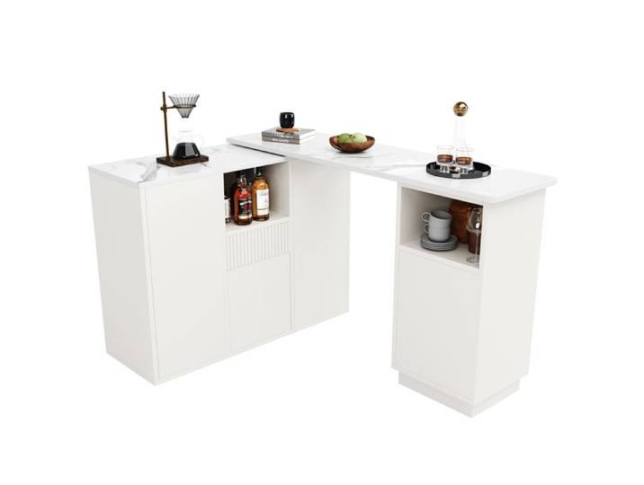 Table de bar extensible pivotant 360° 210x30x100.9 cm rangement ouvert et fermé MDF blanc