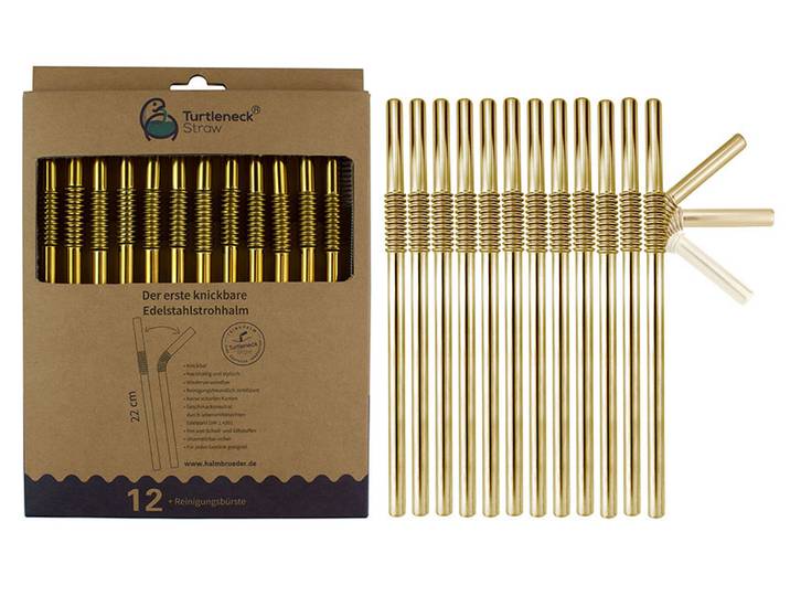 Edelstahl Trinkhalme Biegbar Gold 12er Set 22cm