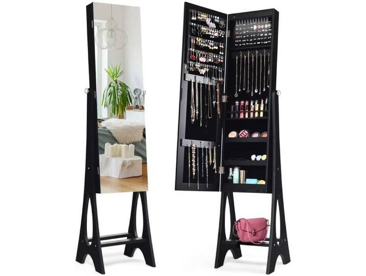 DREAMADE Armoire à Bijoux avec Miroir Armoire de Rangement Cosmétique avec Lumières LED pour Salon Chambre Noir