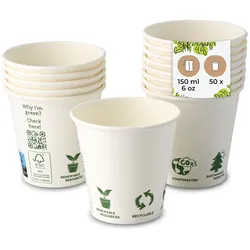 BIOZOYG 50 Stück Kaffeebecher 150ml / 6oz Einwegbecher Pappbecher weiß mit Bedruckung, kompostierbar nachhaltig Partybecher Trinkbecher Biobecher