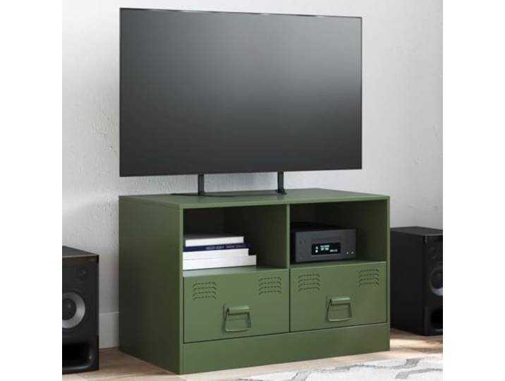 HEFZGDB Olivgrüner TV-Schrank aus Stahl 67x39x44 cm mit praktischem Stauraum und pflegeleichter Oberfläche, Robustes Gestell aus kaltgewalztem Stahl für hohe Festigkeit und präzise