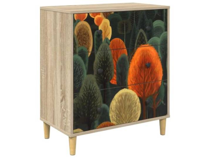 NKOPPFG Kommode ZAANDAM Waldmuster 66 x 36,5 x 75 cm Holzwerkstoff Erhöhte Füße, Luftzirkulation, Bodenreinigung, Schlafzimmer, Wohnzimmer, Flur, Ankleide, Kleidung, Accessoires
