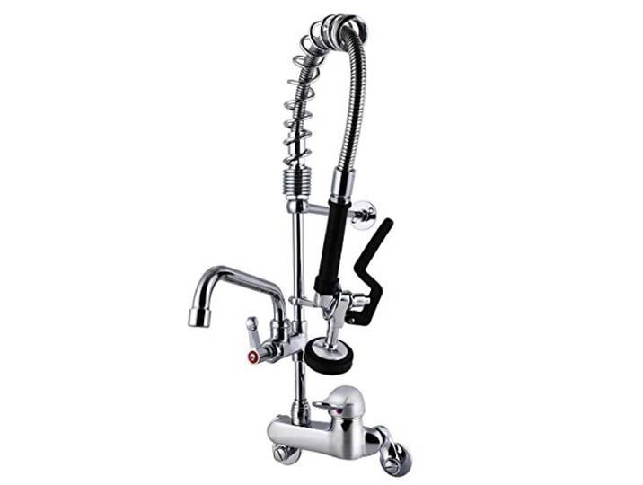 POUGEO Gastro Wasserhahn Gastronomie Küchenarmatur I 4-8zoll Zweiloch Wandmontage I Singlegriff Schalten Gastro Handbrause mit Zubehör 12 Zoll Schwenkauslauf Gastro Küchenarmatur 47zoll Höhe