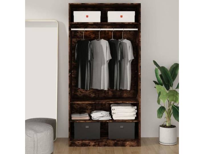 Garde-robe - ESTINK - 100x50x200 cm - Chêne fumé - Bois d'ingénierie - 2 portes