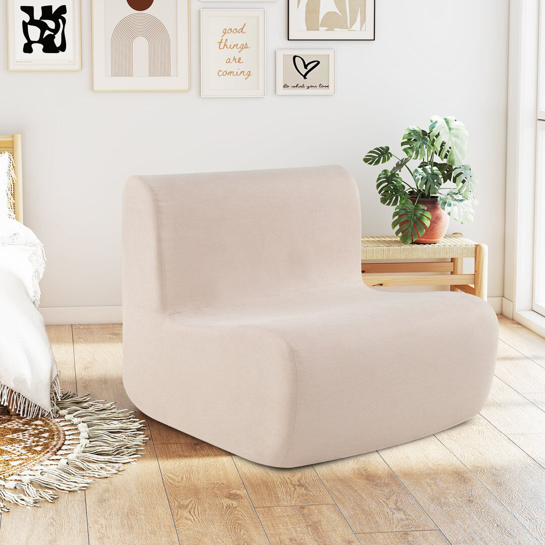 17 Stories Velvet Armless Beige 69cm H X 84cm W X 82cm D