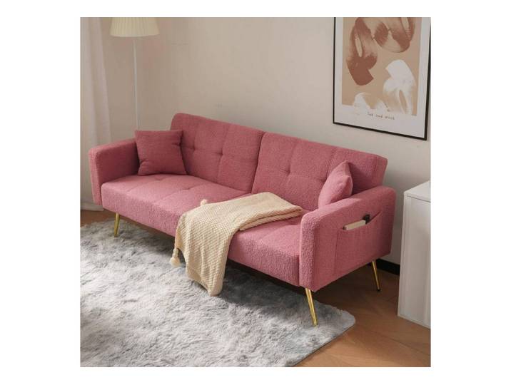 LuxusKollektion Schlafsofa Sofa Schlafsofa verstellbar Rückenlehne Seitentaschen Rosa