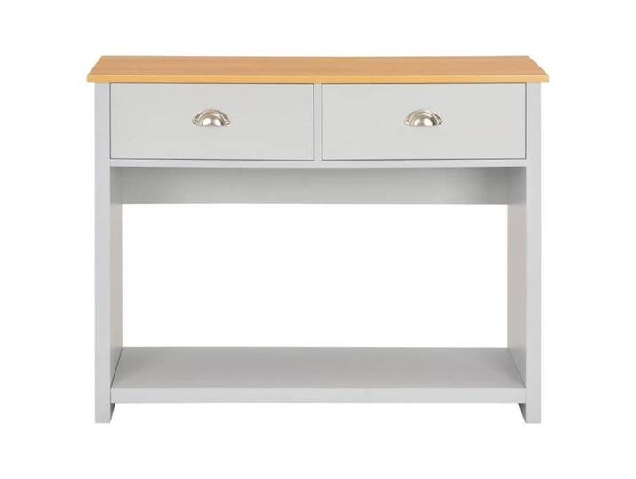 Table console Gris - - Gris + couleur naturelle de bois - 97x35x76 cm - 2 tiroirs - 1 étagère - Dessus robuste 516248