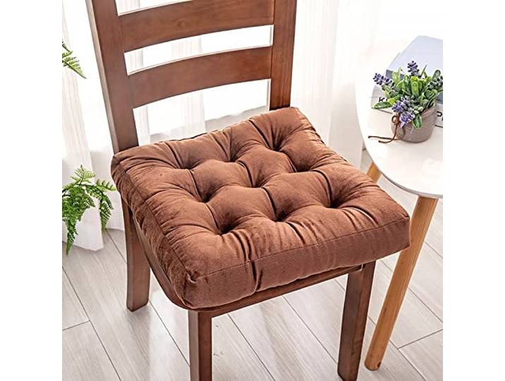 Sitzkissen Auflage Stuhl 6 Set, Stuhlkissen 6er Set Quadrat, 2 StüCk Sitzkissen Esszimmerstuhl Doppelseiten, Verdicken Eckig Sitzkissen KüChenstuhl Anti-Verformung für Alle Jahreszeiten Braun 2