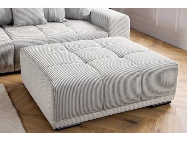 Riess Ambiente Hocker ELEGANCIA 110cm - Champagner beige - Cord Montiert geliefert, Buchenholzgestell, Sitzhocker, passend zum Sofa, Ziersteppung, Rundumbezug