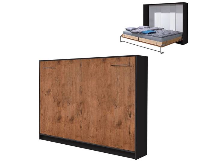 QMM TraumMöbel Schrankbett Wandbett HB140x200 (Einzelnes Möbelstück, 1-St., Farbauswahl) horizontal klappbar