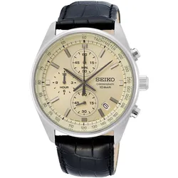 Seiko SSB383P1 Herrenuhr Chronograph mit Lederband Schwarz