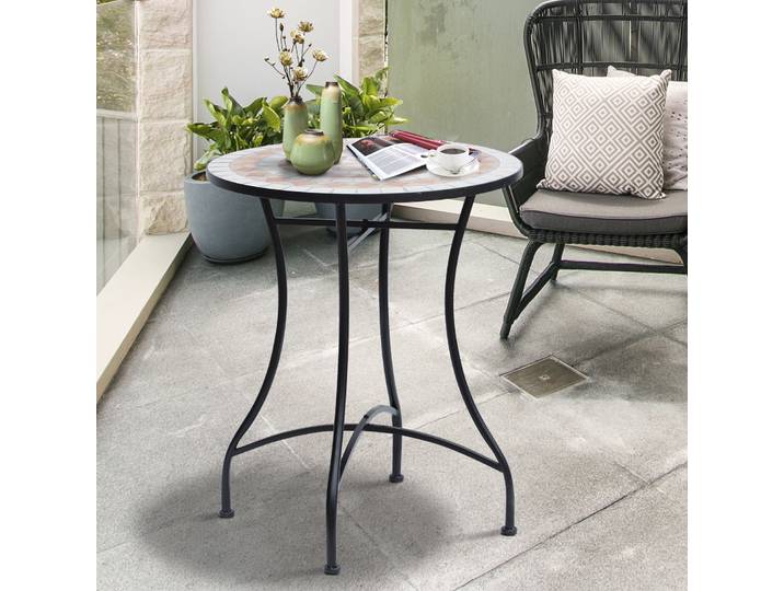Outsunny Table Ronde Ø60cm Métal Extérieur Orange+Blanc
