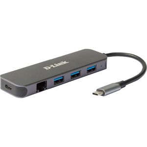 D-Link USB-Hub DUB-2334, grau, mit LAN, 4 USB 3.0 Ports, Anschluss-Stecker USB-C