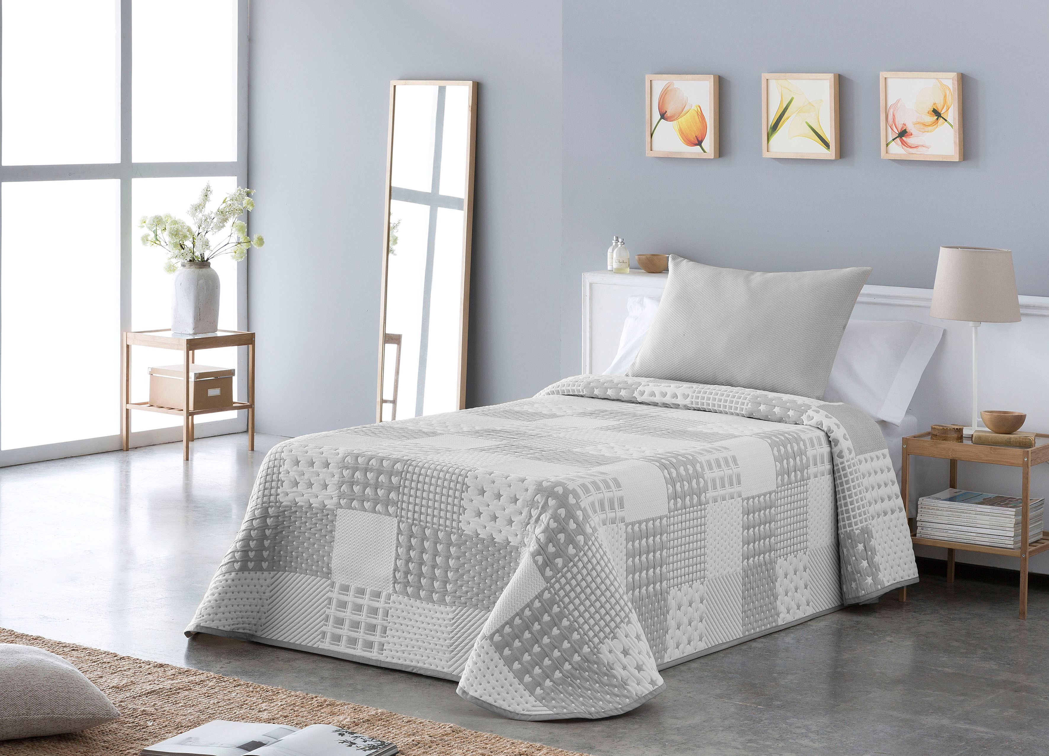 Tagesdecke GOODPRODUCT "Gretje gesteppte Tagesdecke für Kinder, Tagesdecke im Patchwork-Design", grau, B:140cm L:210cm, Baumwolle, Polyester, Tagesdecken, Tagesdecke grau B/L: 140cm x 210cm