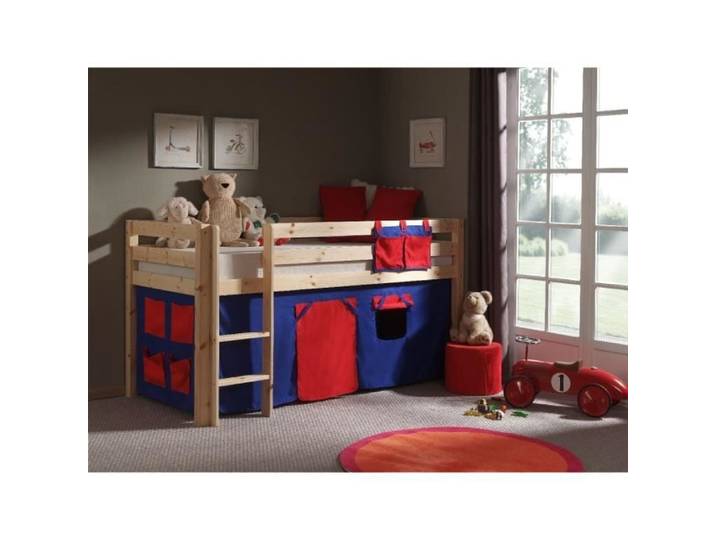 Lit enfant mezzanine + housse Domino bois - PINO