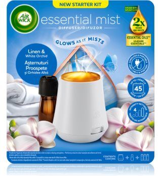 Air Wick Essential Mist Linen & White Orchid aroma difusor com recarga 1 un.. Essential Mist Linen & White Orchid