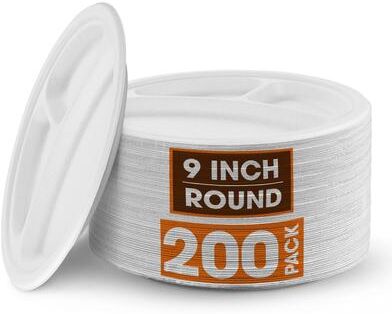 Cheer Collection 3 Section Paper Plates - 200 Pieces Per Pack - 9 inch