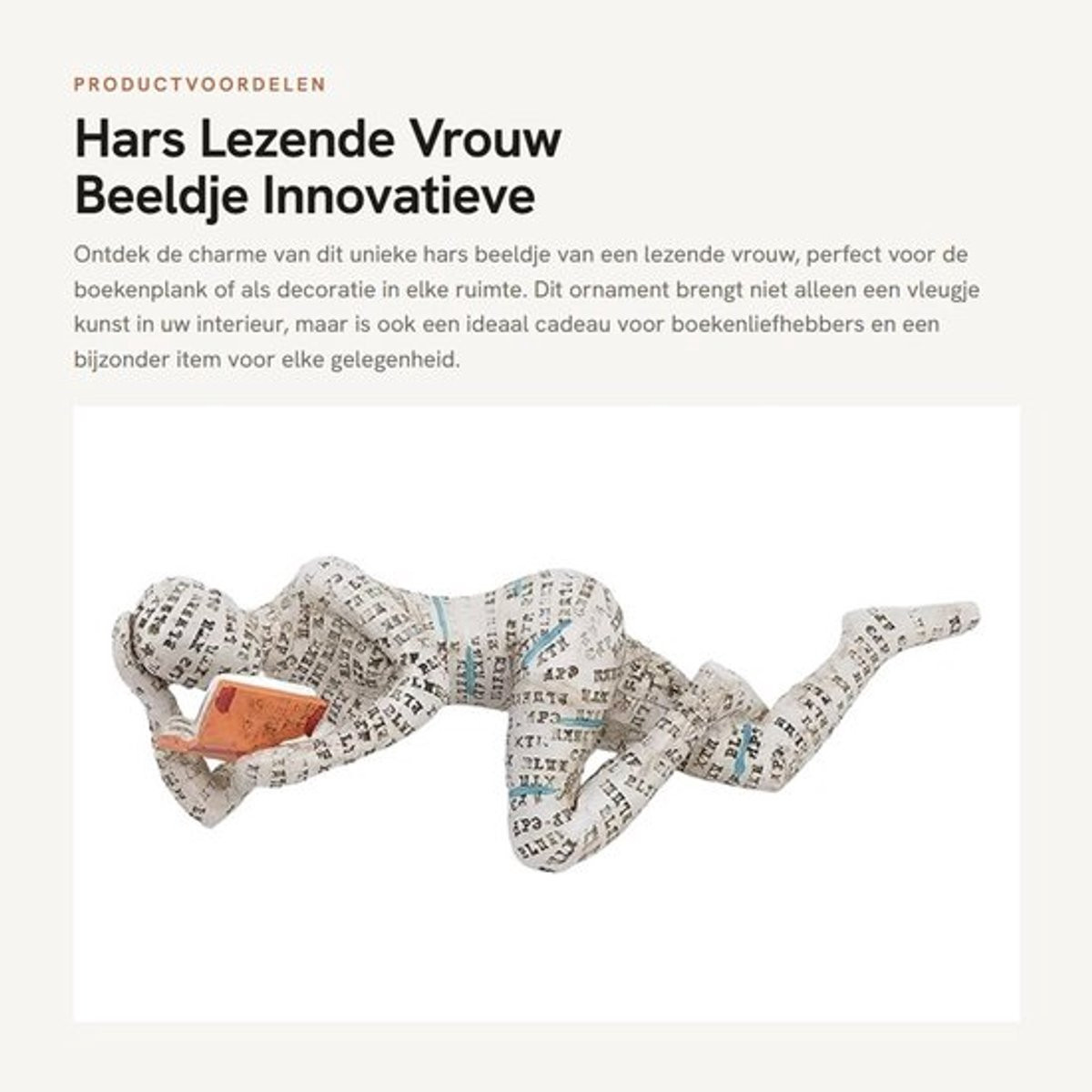 Beeldje Lezende Vrouw - Hars Sculptuur - Decoratief Ornament voor Binnen