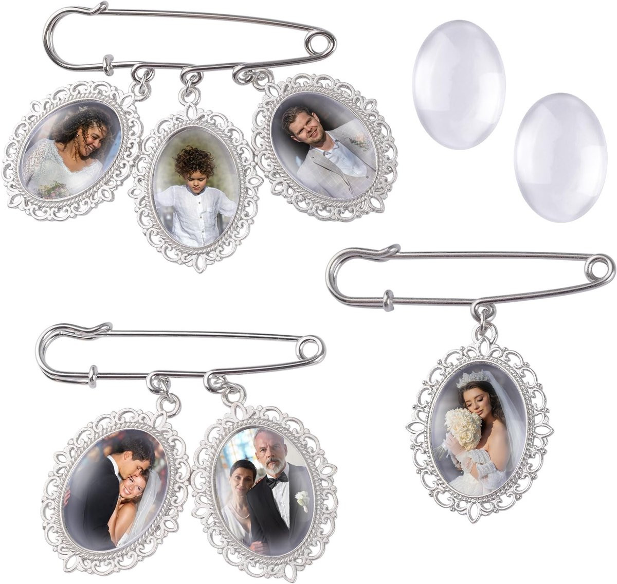 Dailygoods Foto Charm Set van 3 stuks - Zilveren Bruiloft Boeket Broches - Vintage Zilverlegering