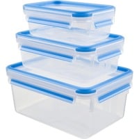 CLIP & CLOSE Frischhaltedosen-Set transparent/blau, 0,55 Liter, 1,0 Liter, 2,3 Liter