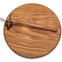 Natura Punto Rundes Holzbrett mit Maus und Messer, 22 cm, Olivenholz, Schneidebrett, Braun