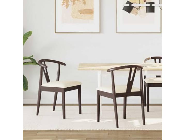 HGPOTUY Esszimmerstuhl 2 STK. Massives Gummiholz Hellbraun Lackierte Oberfläche, Sitzkissen, für Esszimmer Küche Büro, pflegeleicht