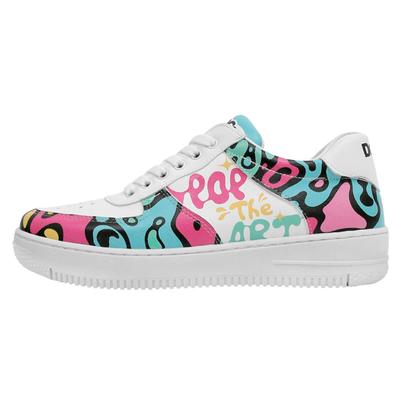 Sneaker DOGO "Dice Low-Top Sneaker Daisy Stripes Damen Sneaker, Dice Low-Top", Damen, Gr. 36, Normalschaft, bunt (weiß, rosa), Lederimitat, Schuhe Sneaker, Handgefertigt