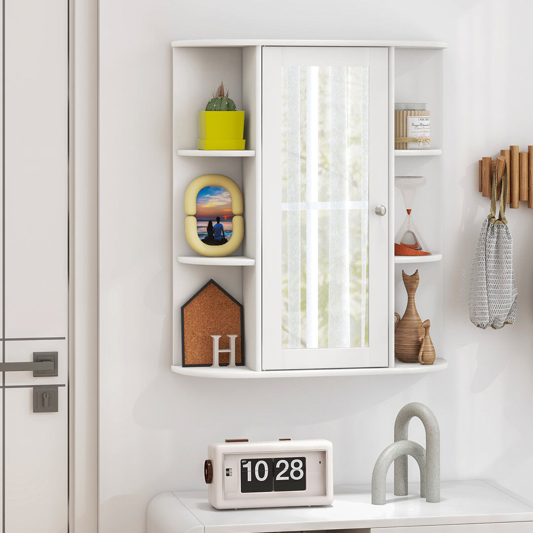 17 Stories 59 mm W 70 mm H Wall Mounted Framed Mirrored Bathroom Cabinets Shelves with Mirror White 70mm H
