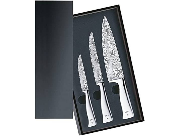 WMF Grand Gourmet Messerset 3teilig, Made in Germany, 3 Damastmesser geschmiedet, Damaststahl 120-lagig, Performance Cut, Messer Set in Holzkassette