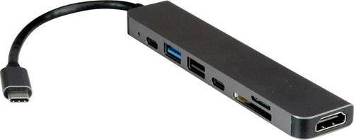 Value USB 2.0 Adapter [1x USB-C - 7x HDMI, USB-A, USB-C, SD, microSD] USB Typ C Dockingstation, HDMI 4K6 0.1m