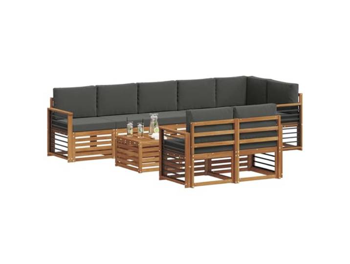 KTHLBRH 9-teiliges Sofaset Natur und Anthrazit aus massivem Akazienholz Modular, Lattenrost-Design, abnehmbare Kissen, einfache Wartung, Verwendung im Freien
