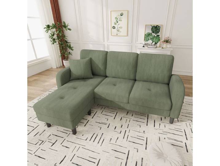Canapé d'angle modulable - VUENOR - 166 x 118 x 77 cm vert en corduroy – méridienne réversible