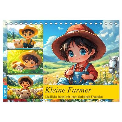 Kleine Farmer. Niedliche Jungs mit ihren tierischen Freunden (Tischkalender 2027 DIN A5 quer), CALVENDO Monatskalender