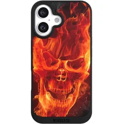 Nivocase Handyhülle für Apple iPhone 16 Hülle NIVOpure Case Schwarz Feuer Schädel Totenkopf (Apple iPhone 16), Smartphone Hülle, Schwarz