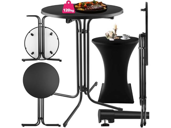 Table haute - TECTAKE - Mange-debout EREN pliable avec housse de table ronde 90 x 110 cm - Noir