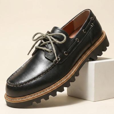 LightInthebox Men's Genuine Leather Boat Shoes, Cream and Burgundy Two-Tone Lace-Up Moc Toe Shoes with Rugged Lug Sole for Stylish Men, Yachting, Travel and Smart Casual Wear